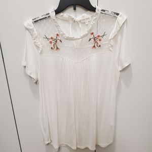 Ivy Rose | XL sheer top floral, ruffle collar, light beige top